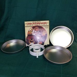 Vintage Chicago Metallic Checkerboard 9" Non-Stick Cake Pan Set Original Box